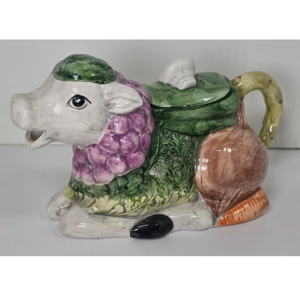 Vintage CBK Ltd Cabbage Cow Lamb Ceramic Teapot Figural Vegetable Onion Grapes